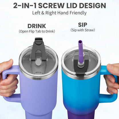 Tumbler with Lid and Straw 40oz Stainless Steel Tumblers with Protective Boot & Double Threaded Cap, Thermal Travel Coffee Mug Flask Keeps Cold-34 Hrs for Gym Office, Car Cupholder Friendly
