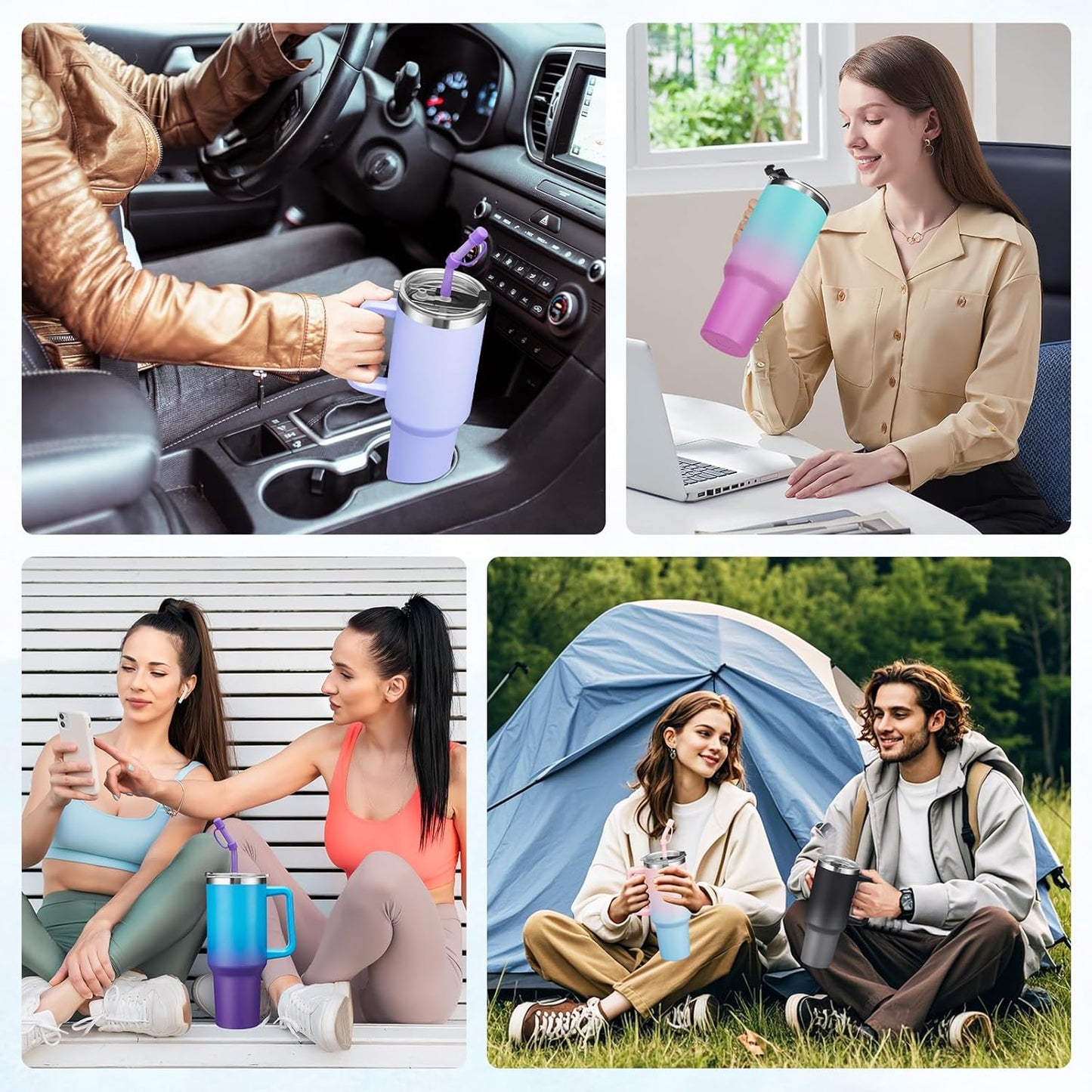 Tumbler with Lid and Straw 40oz Stainless Steel Tumblers with Protective Boot & Double Threaded Cap, Thermal Travel Coffee Mug Flask Keeps Cold-34 Hrs for Gym Office, Car Cupholder Friendly