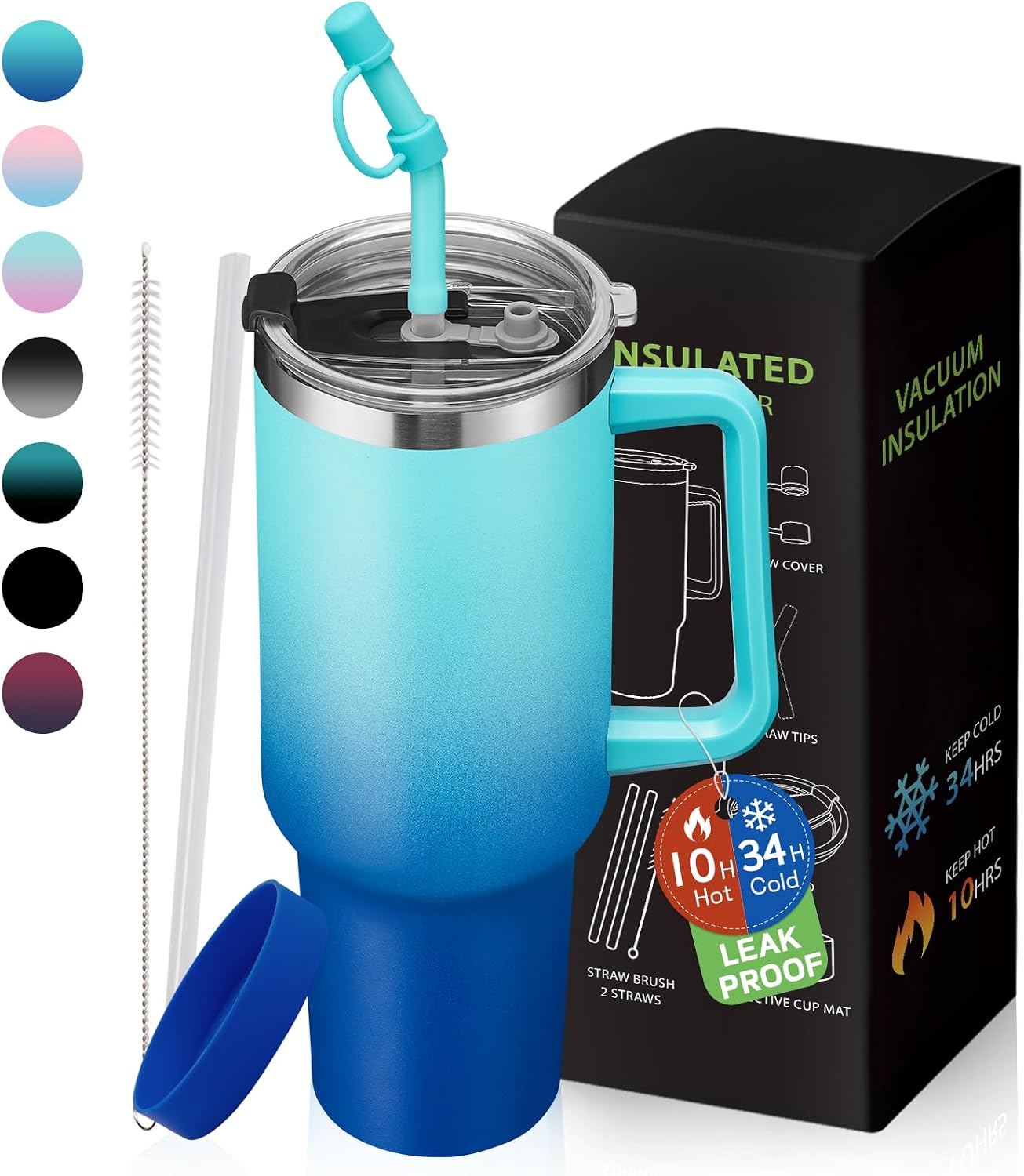 Tumbler with Lid and Straw 40oz Stainless Steel Tumblers with Protective Boot & Double Threaded Cap, Thermal Travel Coffee Mug Flask Keeps Cold-34 Hrs for Gym Office, Car Cupholder Friendly