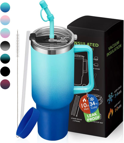 Tumbler with Lid and Straw 40oz Stainless Steel Tumblers with Protective Boot & Double Threaded Cap, Thermal Travel Coffee Mug Flask Keeps Cold-34 Hrs for Gym Office, Car Cupholder Friendly