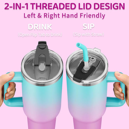 Tumbler with Lid and Straw 40oz Stainless Steel Tumblers with Protective Boot & Double Threaded Cap, Thermal Travel Coffee Mug Flask Keeps Cold-34 Hrs for Gym Office, Car Cupholder Friendly