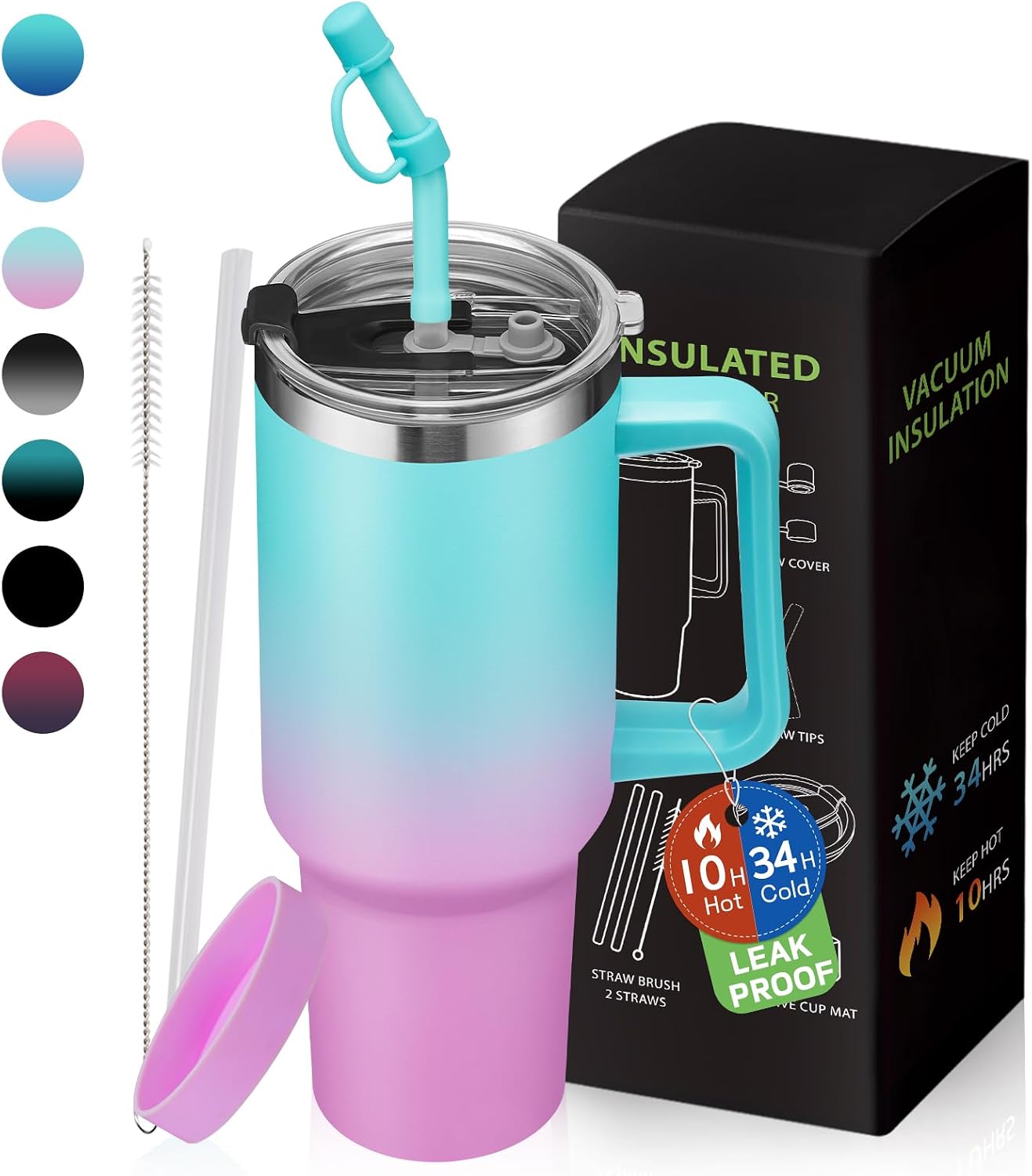 Tumbler with Lid and Straw 40oz Stainless Steel Tumblers with Protective Boot & Double Threaded Cap, Thermal Travel Coffee Mug Flask Keeps Cold-34 Hrs for Gym Office, Car Cupholder Friendly