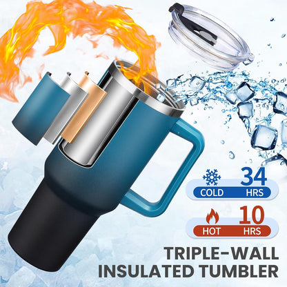 Tumbler with Lid and Straw 40oz Stainless Steel Tumblers with Protective Boot & Double Threaded Cap, Thermal Travel Coffee Mug Flask Keeps Cold-34 Hrs for Gym Office, Car Cupholder Friendly