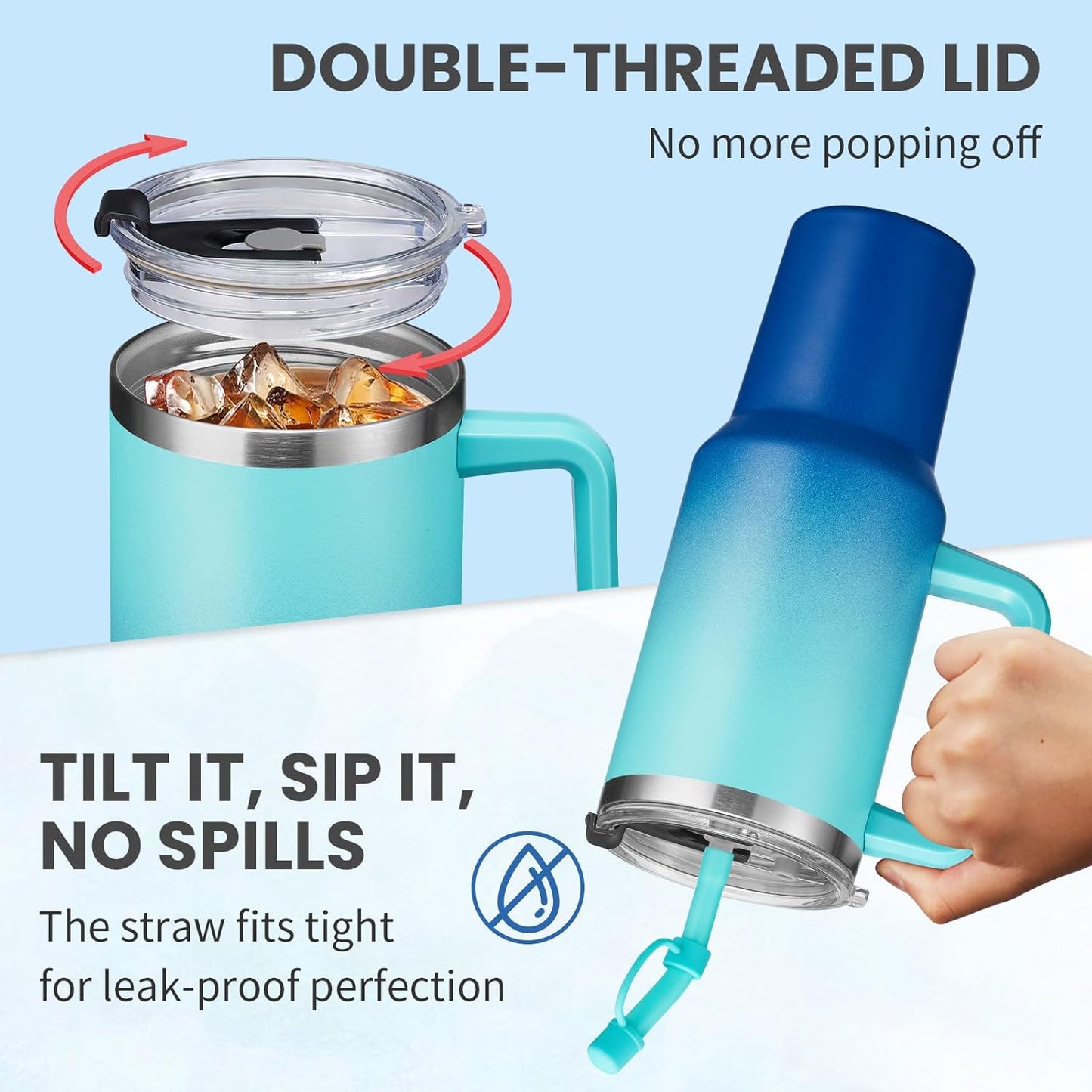 Tumbler with Lid and Straw 40oz Stainless Steel Tumblers with Protective Boot & Double Threaded Cap, Thermal Travel Coffee Mug Flask Keeps Cold-34 Hrs for Gym Office, Car Cupholder Friendly