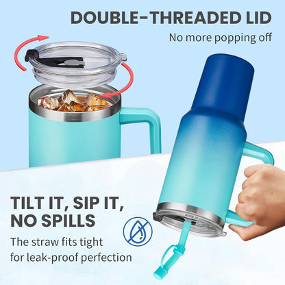 Tumbler with Lid and Straw 40oz Stainless Steel Tumblers with Protective Boot & Double Threaded Cap, Thermal Travel Coffee Mug Flask Keeps Cold-34 Hrs for Gym Office, Car Cupholder Friendly