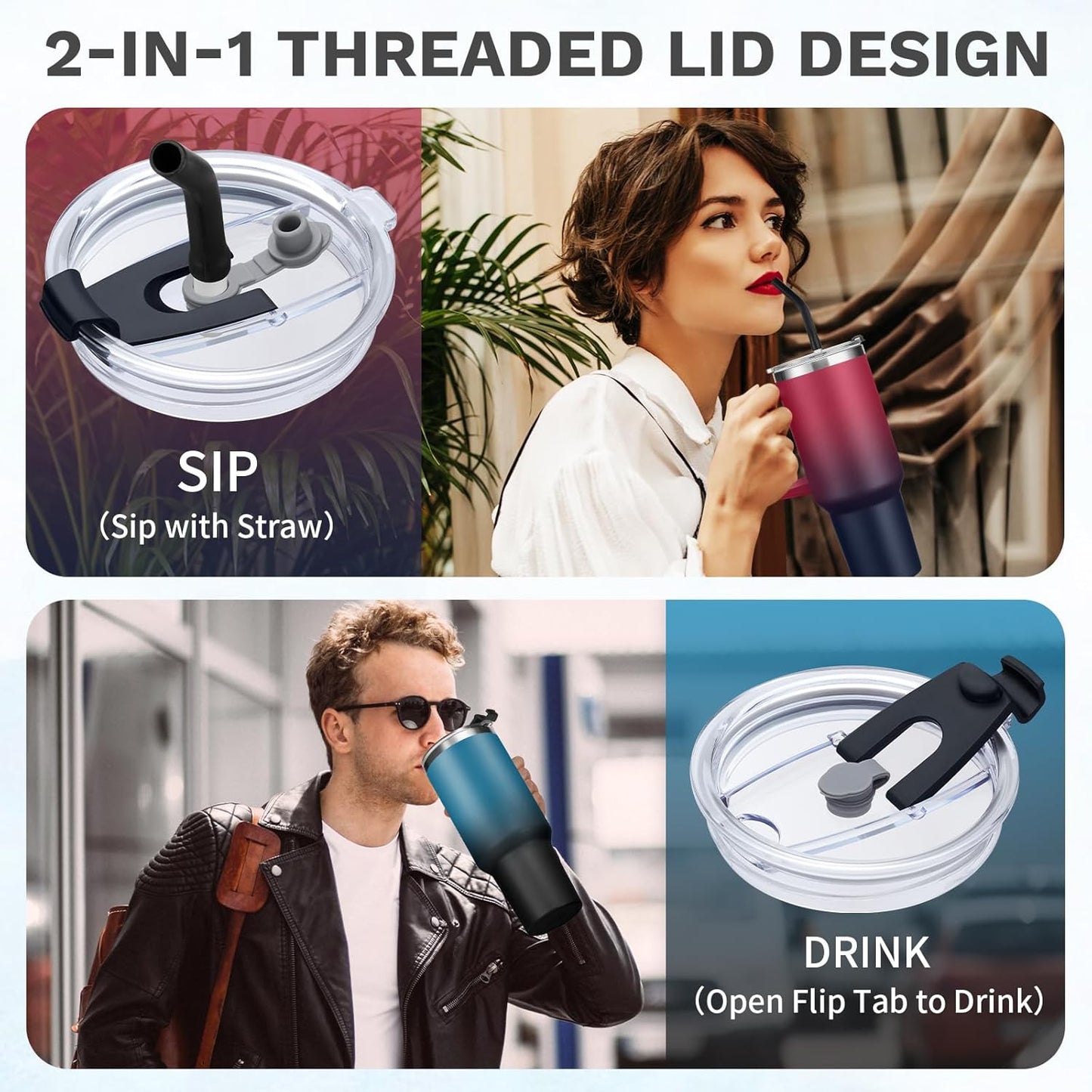 Tumbler with Lid and Straw 40oz Stainless Steel Tumblers with Protective Boot & Double Threaded Cap, Thermal Travel Coffee Mug Flask Keeps Cold-34 Hrs for Gym Office, Car Cupholder Friendly