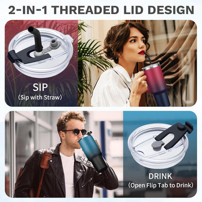 Tumbler with Lid and Straw 40oz Stainless Steel Tumblers with Protective Boot & Double Threaded Cap, Thermal Travel Coffee Mug Flask Keeps Cold-34 Hrs for Gym Office, Car Cupholder Friendly