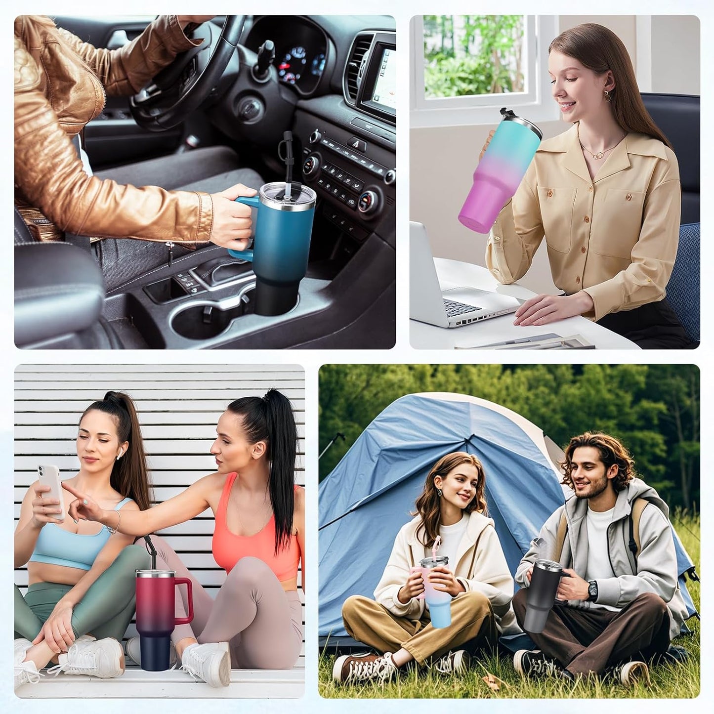 Tumbler with Lid and Straw 40oz Stainless Steel Tumblers with Protective Boot & Double Threaded Cap, Thermal Travel Coffee Mug Flask Keeps Cold-34 Hrs for Gym Office, Car Cupholder Friendly