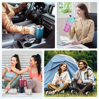 Tumbler with Lid and Straw 40oz Stainless Steel Tumblers with Protective Boot & Double Threaded Cap, Thermal Travel Coffee Mug Flask Keeps Cold-34 Hrs for Gym Office, Car Cupholder Friendly