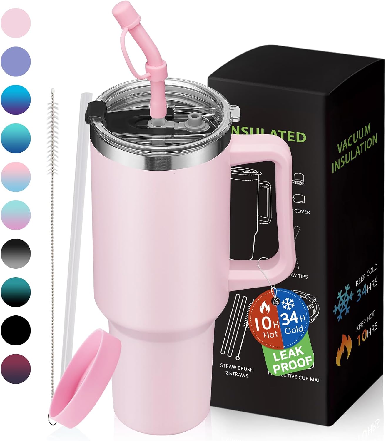 Tumbler with Lid and Straw 40oz Stainless Steel Tumblers with Protective Boot & Double Threaded Cap, Thermal Travel Coffee Mug Flask Keeps Cold-34 Hrs for Gym Office, Car Cupholder Friendly