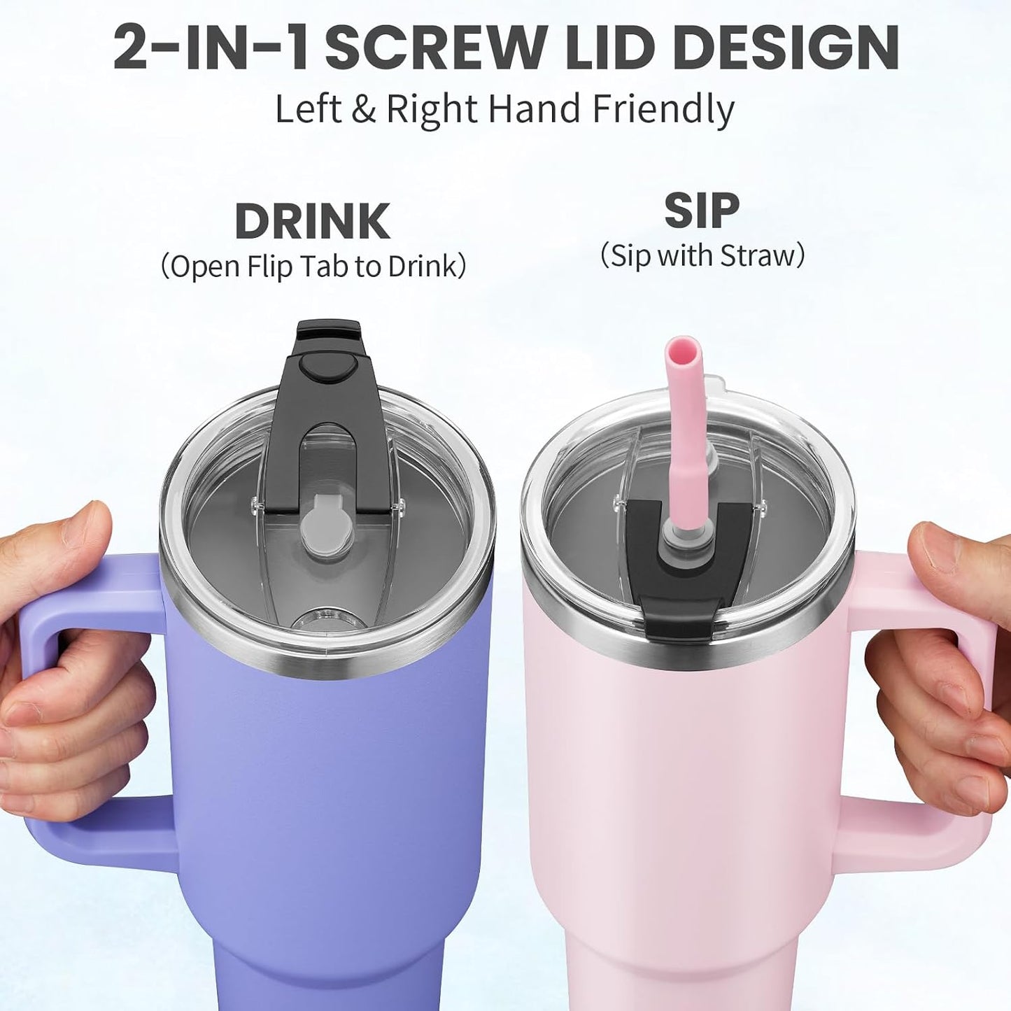 Tumbler with Lid and Straw 40oz Stainless Steel Tumblers with Protective Boot & Double Threaded Cap, Thermal Travel Coffee Mug Flask Keeps Cold-34 Hrs for Gym Office, Car Cupholder Friendly