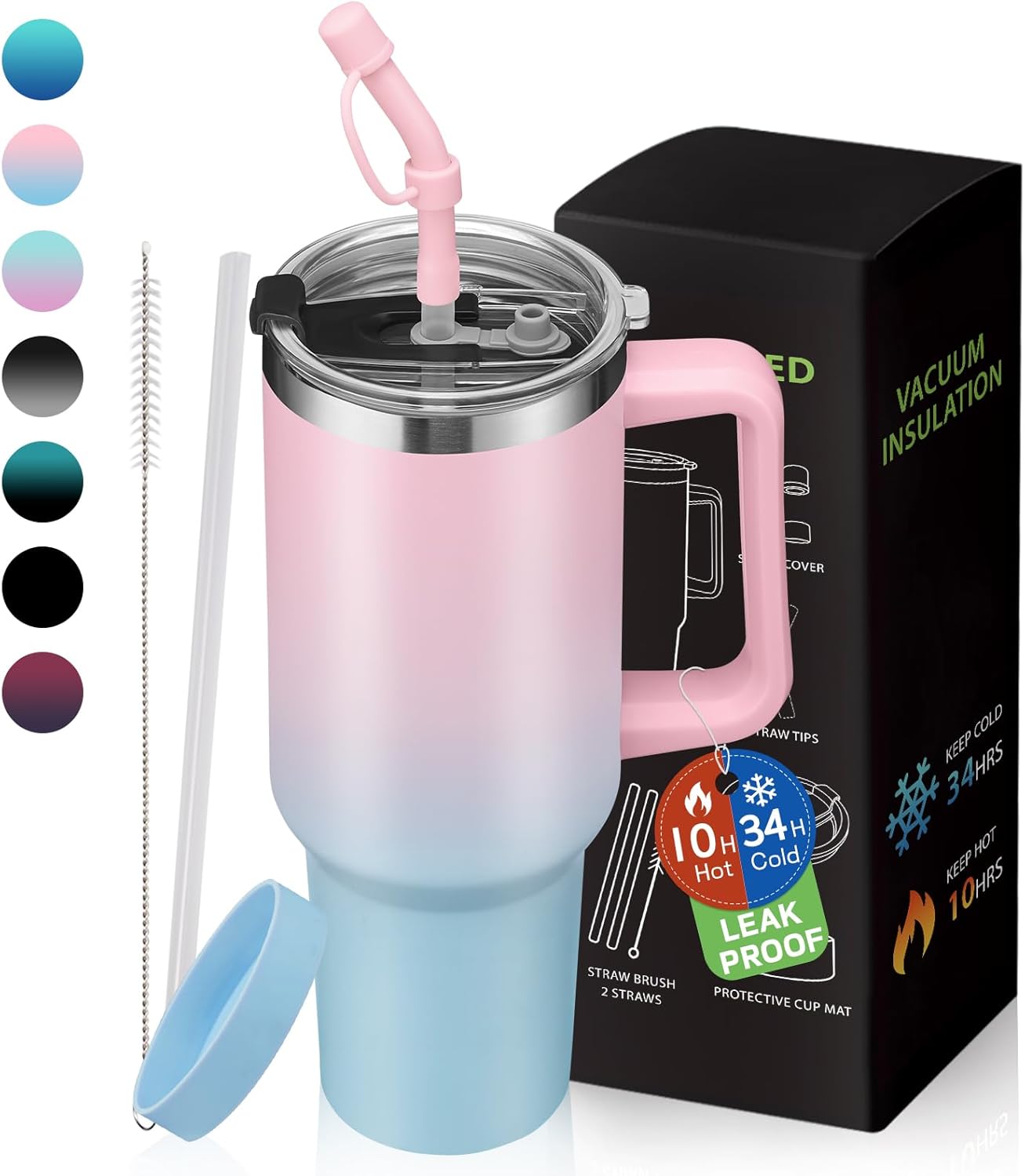 Tumbler with Lid and Straw 40oz Stainless Steel Tumblers with Protective Boot & Double Threaded Cap, Thermal Travel Coffee Mug Flask Keeps Cold-34 Hrs for Gym Office, Car Cupholder Friendly