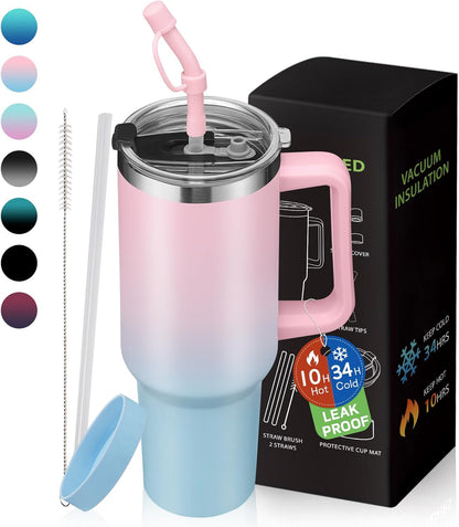Tumbler with Lid and Straw 40oz Stainless Steel Tumblers with Protective Boot & Double Threaded Cap, Thermal Travel Coffee Mug Flask Keeps Cold-34 Hrs for Gym Office, Car Cupholder Friendly