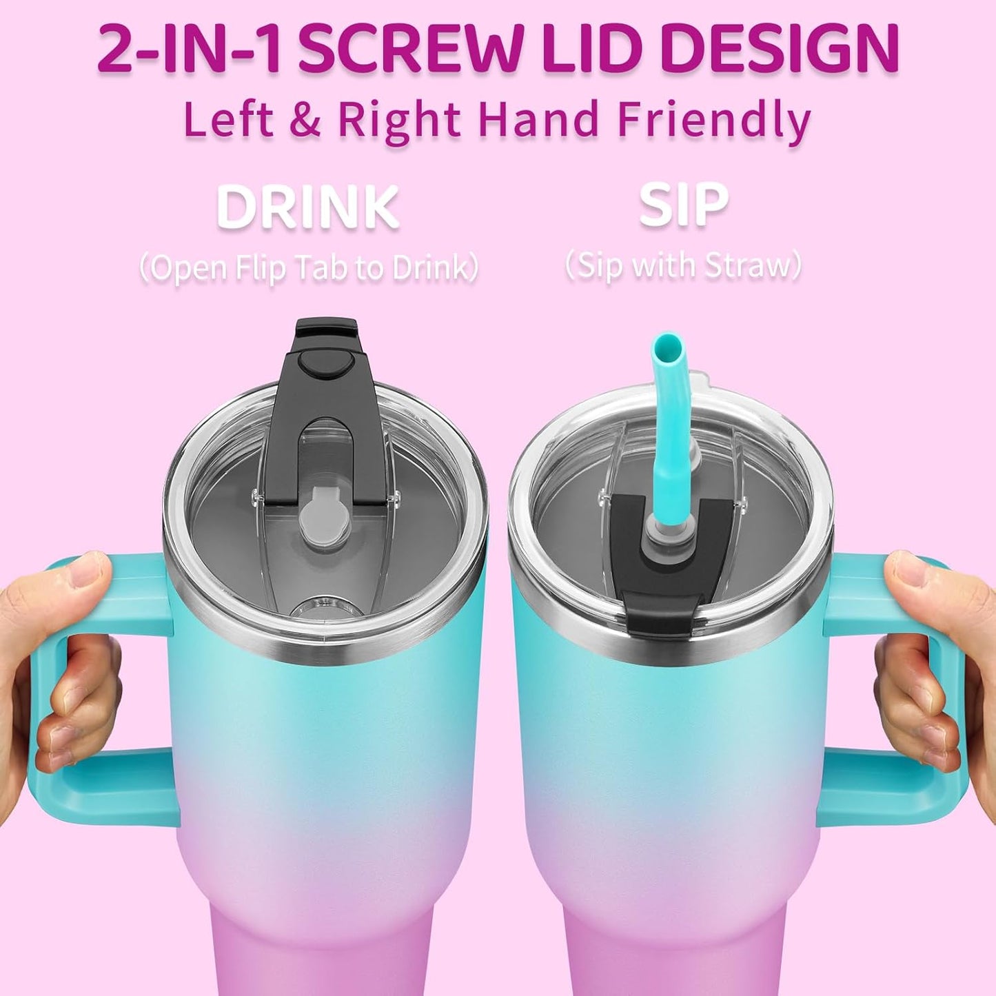 Tumbler with Lid and Straw 40oz Stainless Steel Tumblers with Protective Boot & Double Threaded Cap, Thermal Travel Coffee Mug Flask Keeps Cold-34 Hrs for Gym Office, Car Cupholder Friendly