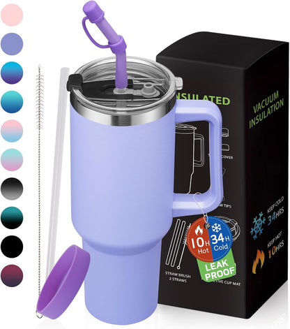 Tumbler with Lid and Straw 40oz Stainless Steel Tumblers with Protective Boot & Double Threaded Cap, Thermal Travel Coffee Mug Flask Keeps Cold-34 Hrs for Gym Office, Car Cupholder Friendly