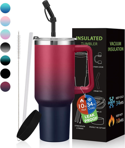 Tumbler with Lid and Straw 40oz Stainless Steel Tumblers with Protective Boot & Double Threaded Cap, Thermal Travel Coffee Mug Flask Keeps Cold-34 Hrs for Gym Office, Car Cupholder Friendly