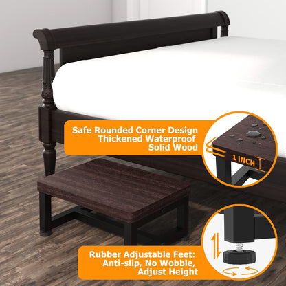 Wooden Step Stools for Adults Kids with Non-Slip Rubber Feet, Heavy Duty Stepping Stools with 500-LBS Capacity for Bedroom Kitchen Bathroom, Bed Steps for High Beds, Easy to Assemble, Rustic Brown