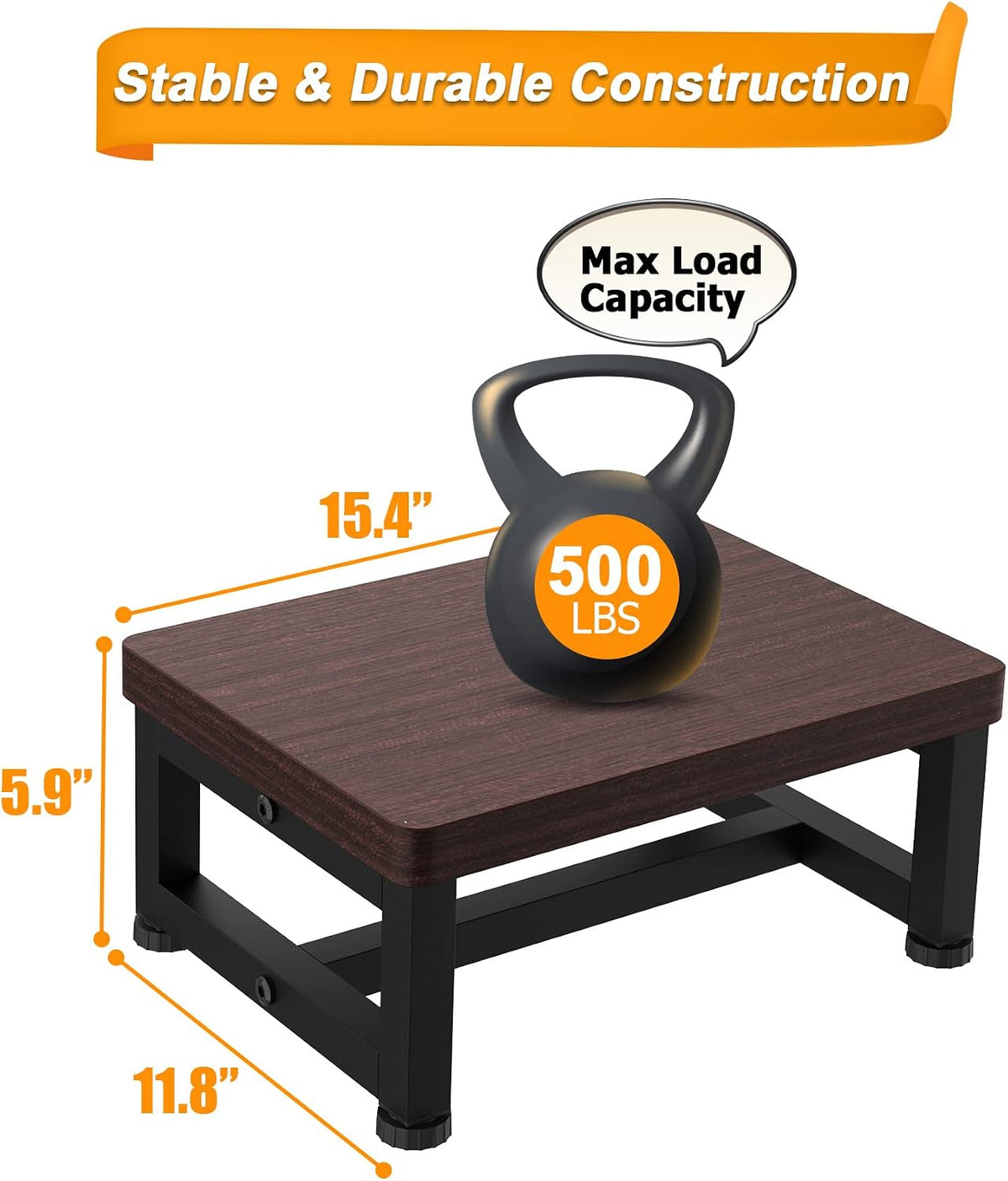 Wooden Step Stools for Adults Kids with Non-Slip Rubber Feet, Heavy Duty Stepping Stools with 500-LBS Capacity for Bedroom Kitchen Bathroom, Bed Steps for High Beds, Easy to Assemble, Rustic Brown