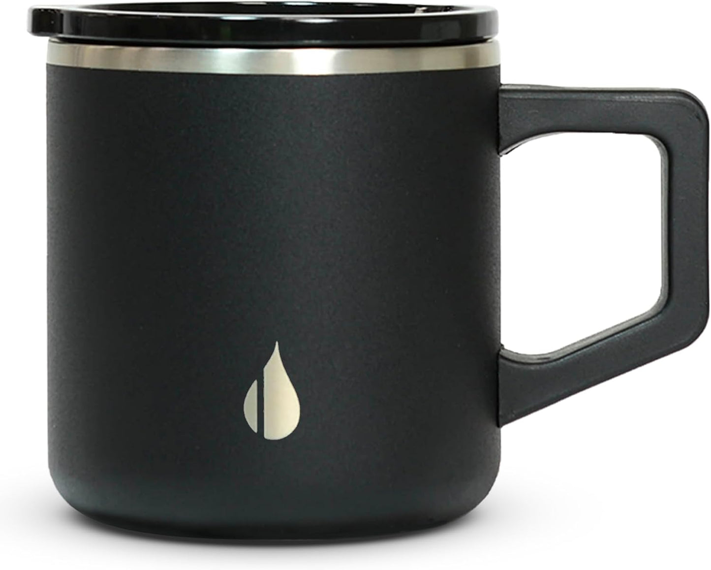 Insulated Coffee Mug - Triple-Wall Stainless Steel Summit Travel Cup for Hot and Cold Drinks - Thermal Coffee Mug with Lid and Handle for Camping, Office & Travel 12oz - Black