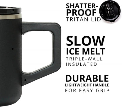 Insulated Coffee Mug - Triple-Wall Stainless Steel Summit Travel Cup for Hot and Cold Drinks - Thermal Coffee Mug with Lid and Handle for Camping, Office & Travel 12oz - Black