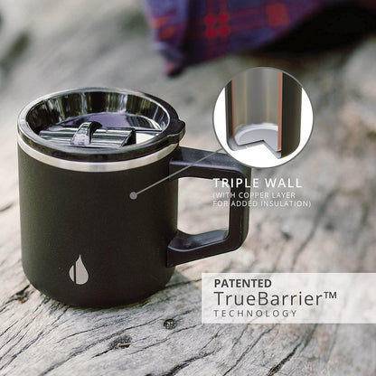Insulated Coffee Mug - Triple-Wall Stainless Steel Summit Travel Cup for Hot and Cold Drinks - Thermal Coffee Mug with Lid and Handle for Camping, Office & Travel 12oz - Black