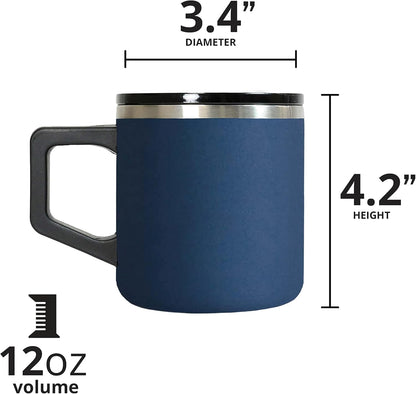 Insulated Coffee Mug - Triple-Wall Stainless Steel Summit Travel Cup for Hot and Cold Drinks - Thermal Coffee Mug with Lid and Handle for Camping, Office & Travel 12oz - Black