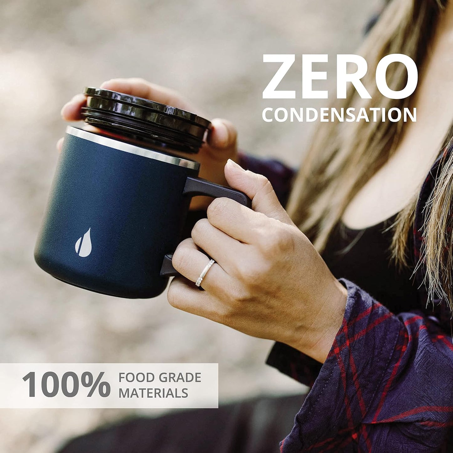 Insulated Coffee Mug - Triple-Wall Stainless Steel Summit Travel Cup for Hot and Cold Drinks - Thermal Coffee Mug with Lid and Handle for Camping, Office & Travel 12oz - Black