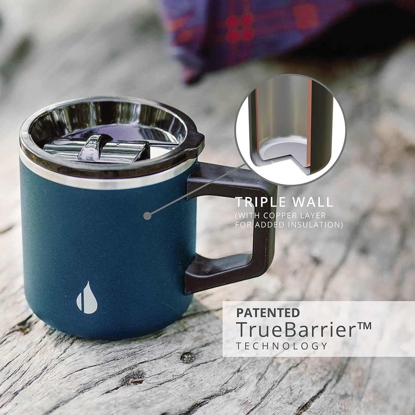 Insulated Coffee Mug - Triple-Wall Stainless Steel Summit Travel Cup for Hot and Cold Drinks - Thermal Coffee Mug with Lid and Handle for Camping, Office & Travel 12oz - Black