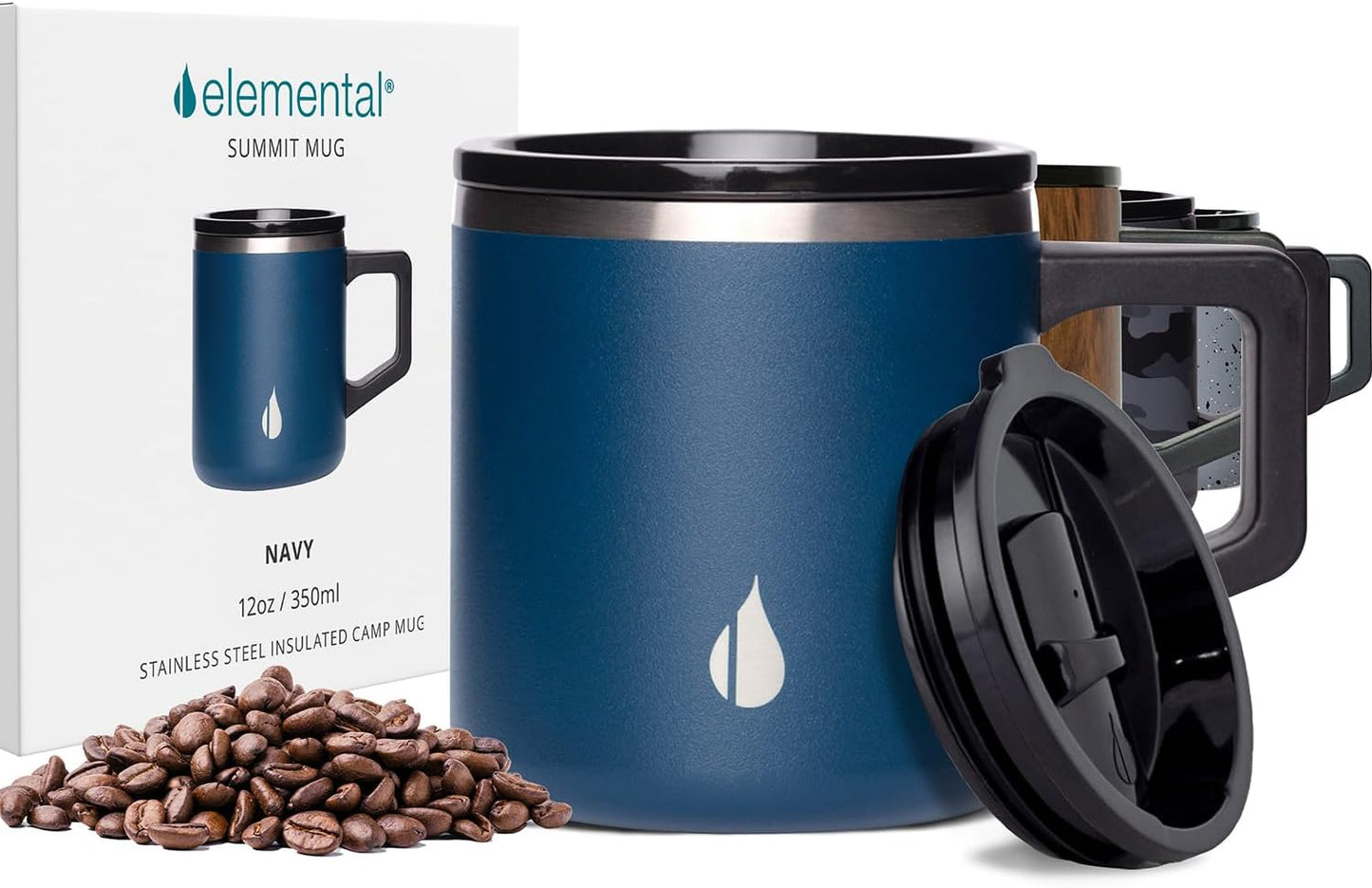 Insulated Coffee Mug - Triple-Wall Stainless Steel Summit Travel Cup for Hot and Cold Drinks - Thermal Coffee Mug with Lid and Handle for Camping, Office & Travel 12oz - Black