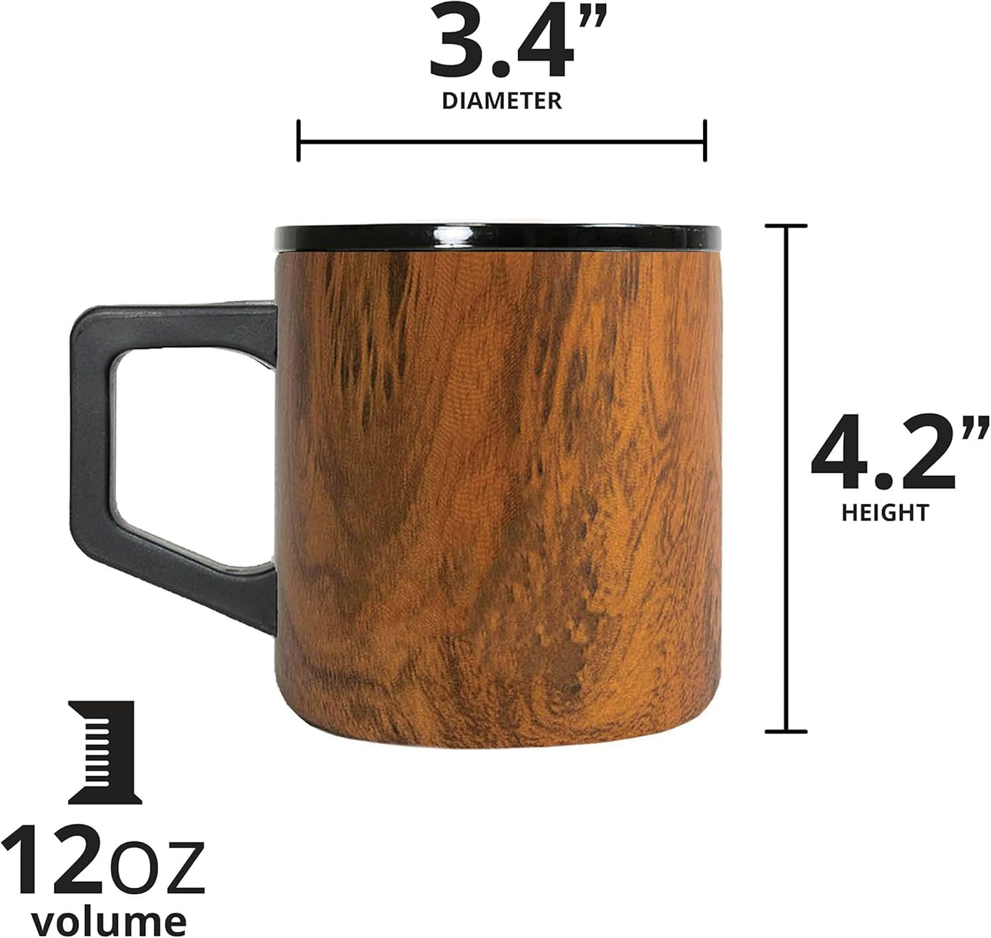 Insulated Coffee Mug - Triple-Wall Stainless Steel Summit Travel Cup for Hot and Cold Drinks - Thermal Coffee Mug with Lid and Handle for Camping, Office & Travel 12oz - Black