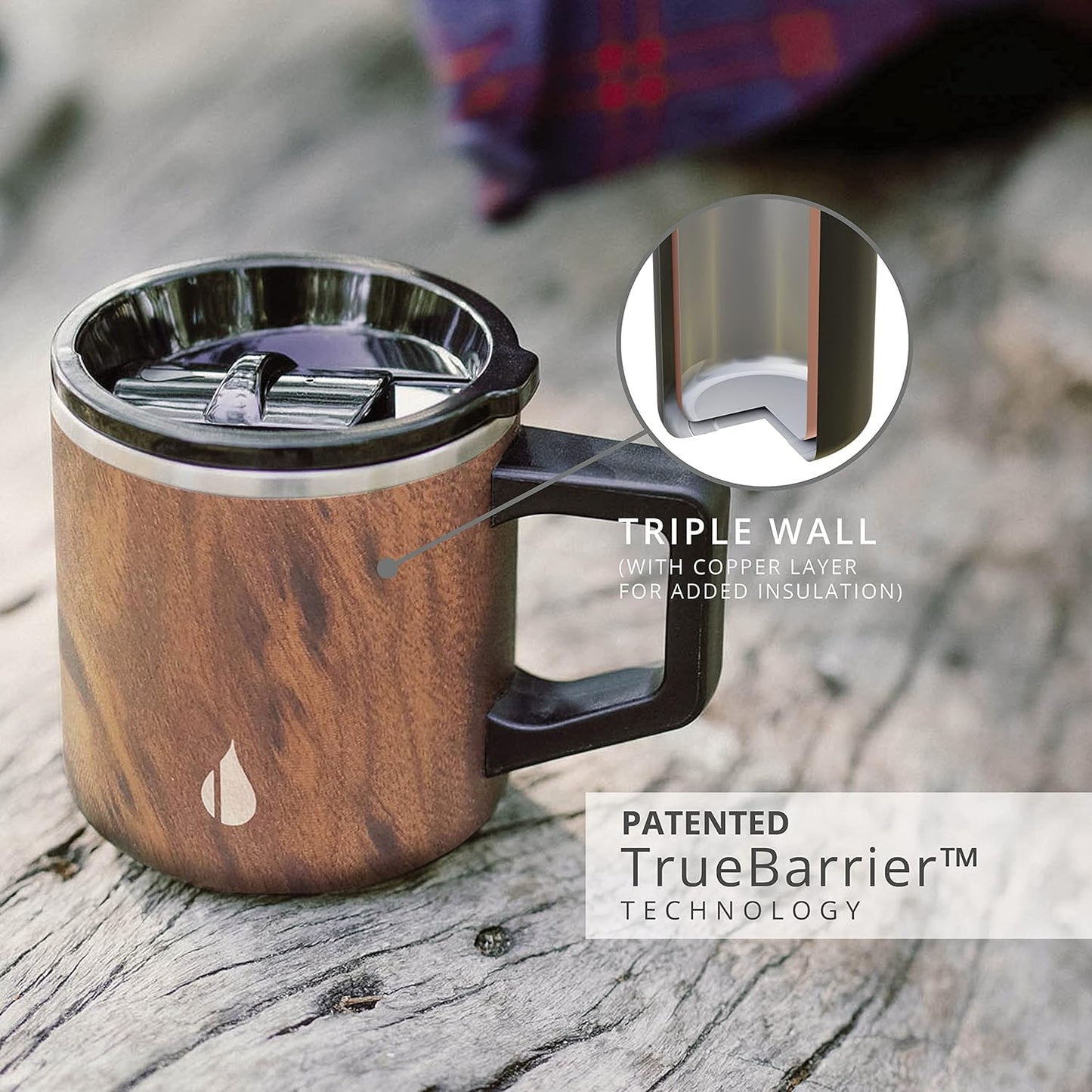 Insulated Coffee Mug - Triple-Wall Stainless Steel Summit Travel Cup for Hot and Cold Drinks - Thermal Coffee Mug with Lid and Handle for Camping, Office & Travel 12oz - Black