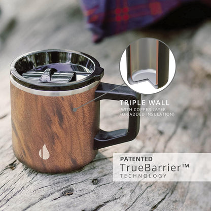 Insulated Coffee Mug - Triple-Wall Stainless Steel Summit Travel Cup for Hot and Cold Drinks - Thermal Coffee Mug with Lid and Handle for Camping, Office & Travel 12oz - Black