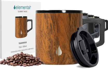 Insulated Coffee Mug - Triple-Wall Stainless Steel Summit Travel Cup for Hot and Cold Drinks - Thermal Coffee Mug with Lid and Handle for Camping, Office & Travel 12oz - Black