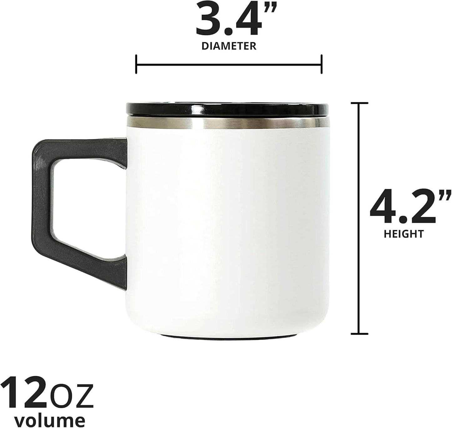Insulated Coffee Mug - Triple-Wall Stainless Steel Summit Travel Cup for Hot and Cold Drinks - Thermal Coffee Mug with Lid and Handle for Camping, Office & Travel 12oz - Black