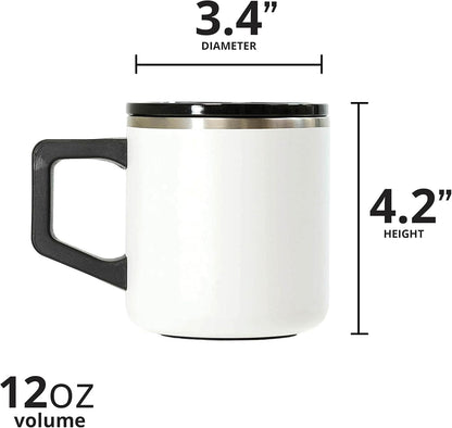 Insulated Coffee Mug - Triple-Wall Stainless Steel Summit Travel Cup for Hot and Cold Drinks - Thermal Coffee Mug with Lid and Handle for Camping, Office & Travel 12oz - Black