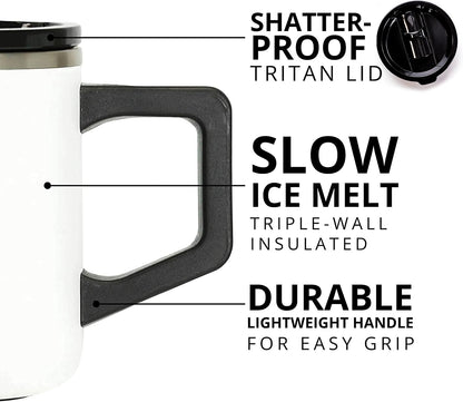 Insulated Coffee Mug - Triple-Wall Stainless Steel Summit Travel Cup for Hot and Cold Drinks - Thermal Coffee Mug with Lid and Handle for Camping, Office & Travel 12oz - Black