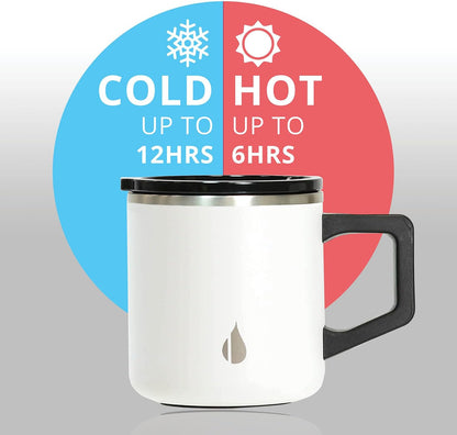 Insulated Coffee Mug - Triple-Wall Stainless Steel Summit Travel Cup for Hot and Cold Drinks - Thermal Coffee Mug with Lid and Handle for Camping, Office & Travel 12oz - Black