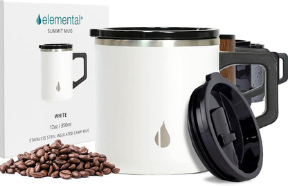Insulated Coffee Mug - Triple-Wall Stainless Steel Summit Travel Cup for Hot and Cold Drinks - Thermal Coffee Mug with Lid and Handle for Camping, Office & Travel 12oz - Black