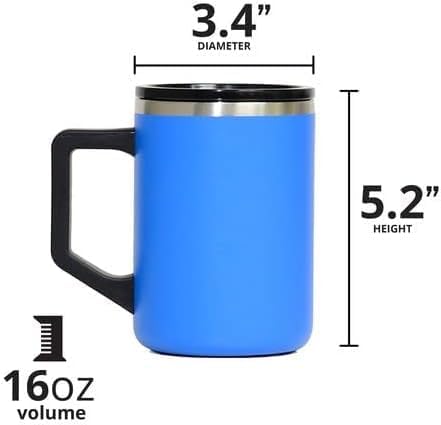 Insulated Coffee Mug - Triple-Wall Stainless Steel Summit Travel Cup for Hot and Cold Drinks - Thermal Coffee Mug with Lid and Handle for Camping, Office & Travel 12oz - Black