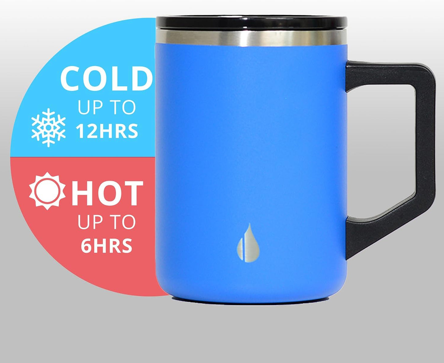 Insulated Coffee Mug - Triple-Wall Stainless Steel Summit Travel Cup for Hot and Cold Drinks - Thermal Coffee Mug with Lid and Handle for Camping, Office & Travel 12oz - Black