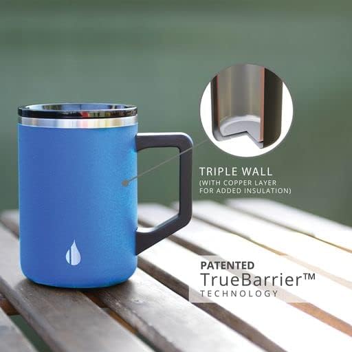 Insulated Coffee Mug - Triple-Wall Stainless Steel Summit Travel Cup for Hot and Cold Drinks - Thermal Coffee Mug with Lid and Handle for Camping, Office & Travel 12oz - Black