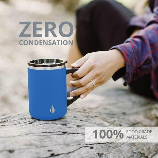 Insulated Coffee Mug - Triple-Wall Stainless Steel Summit Travel Cup for Hot and Cold Drinks - Thermal Coffee Mug with Lid and Handle for Camping, Office & Travel 12oz - Black