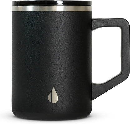 Insulated Coffee Mug - Triple-Wall Stainless Steel Summit Travel Cup for Hot and Cold Drinks - Thermal Coffee Mug with Lid and Handle for Camping, Office & Travel 12oz - Black