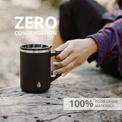 Insulated Coffee Mug - Triple-Wall Stainless Steel Summit Travel Cup for Hot and Cold Drinks - Thermal Coffee Mug with Lid and Handle for Camping, Office & Travel 12oz - Black