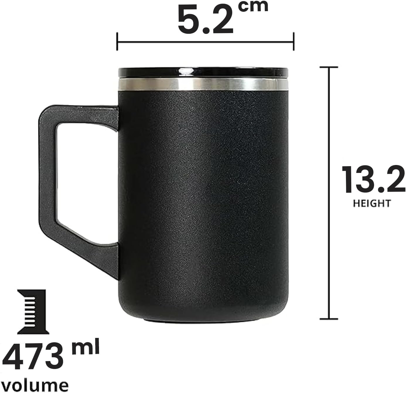 Insulated Coffee Mug - Triple-Wall Stainless Steel Summit Travel Cup for Hot and Cold Drinks - Thermal Coffee Mug with Lid and Handle for Camping, Office & Travel 12oz - Black