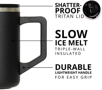 Insulated Coffee Mug - Triple-Wall Stainless Steel Summit Travel Cup for Hot and Cold Drinks - Thermal Coffee Mug with Lid and Handle for Camping, Office & Travel 12oz - Black