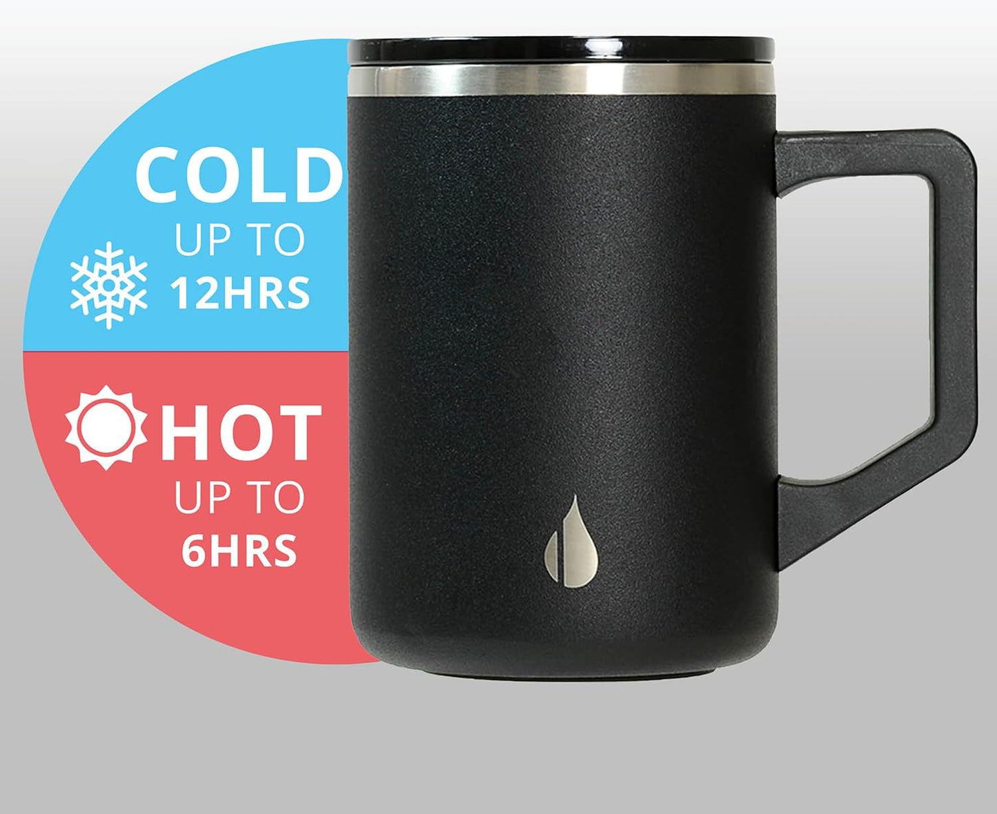Insulated Coffee Mug - Triple-Wall Stainless Steel Summit Travel Cup for Hot and Cold Drinks - Thermal Coffee Mug with Lid and Handle for Camping, Office & Travel 12oz - Black