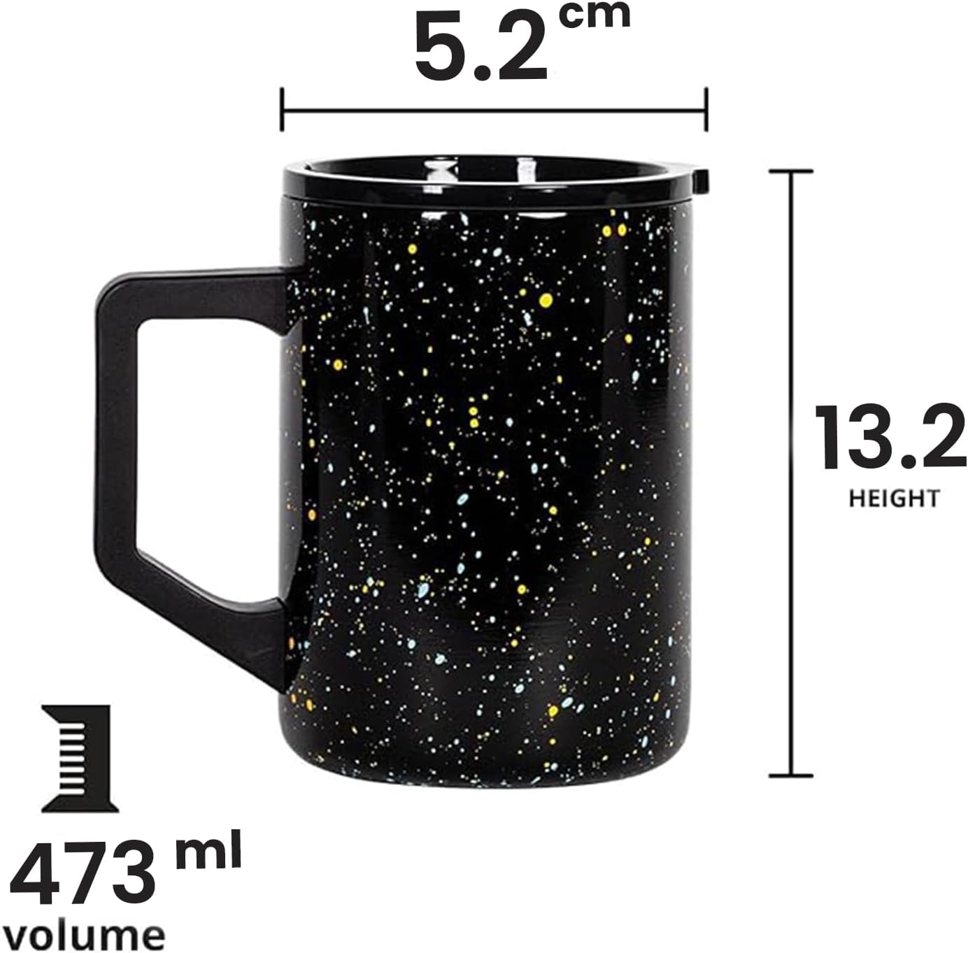 Insulated Coffee Mug - Triple-Wall Stainless Steel Summit Travel Cup for Hot and Cold Drinks - Thermal Coffee Mug with Lid and Handle for Camping, Office & Travel 12oz - Black