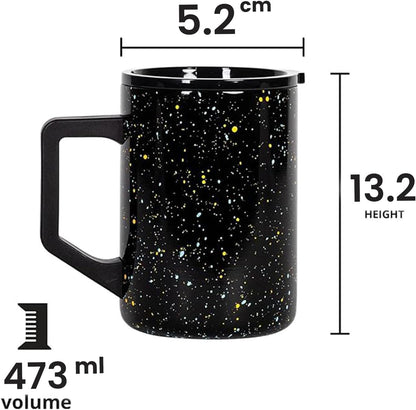Insulated Coffee Mug - Triple-Wall Stainless Steel Summit Travel Cup for Hot and Cold Drinks - Thermal Coffee Mug with Lid and Handle for Camping, Office & Travel 12oz - Black