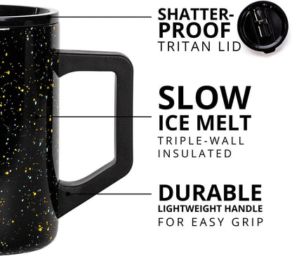 Insulated Coffee Mug - Triple-Wall Stainless Steel Summit Travel Cup for Hot and Cold Drinks - Thermal Coffee Mug with Lid and Handle for Camping, Office & Travel 12oz - Black